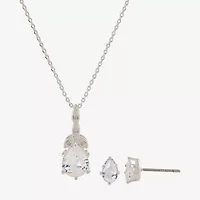Sparkle Allure Womens Cubic Zirconia Pure Silver Over Brass Flower Pear 2-pc. Jewelry Set