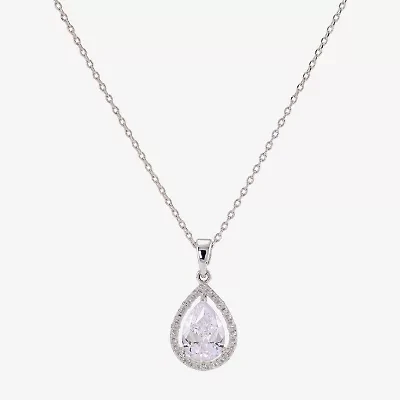 Sparkle Allure Halo Womens Cubic Zirconia Pure Silver Over Brass Pear 16 Inch Pendant Necklace