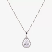Sparkle Allure Halo Womens Cubic Zirconia Pure Silver Over Brass Pear 16 Inch Pendant Necklace