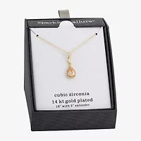 Sparkle Allure Halo Womens Champagne Cubic Zirconia 14K Gold Over Brass Pear 16 Inch Pendant Necklace