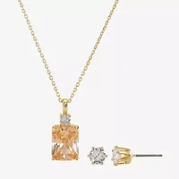 Sparkle Allure Womens Champagne Cubic Zirconia 14K Gold Over Brass Rectangular 2-pc. Jewelry Set