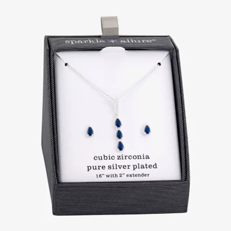 Sparkle Allure Halo Womens Blue Cubic Zirconia Pure Silver Over Brass Pear 2-pc. Jewelry Set