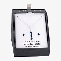 Sparkle Allure Halo Womens Blue Cubic Zirconia Pure Silver Over Brass Pear 2-pc. Jewelry Set