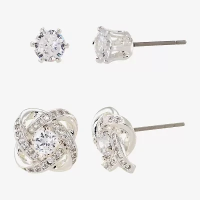 Sparkle Allure Womens Cubic Zirconia Round 2 Pair Earring Set