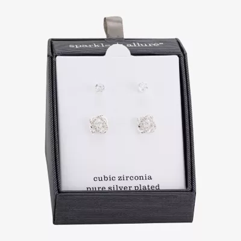 Sparkle Allure Womens Cubic Zirconia Round 2 Pair Earring Set