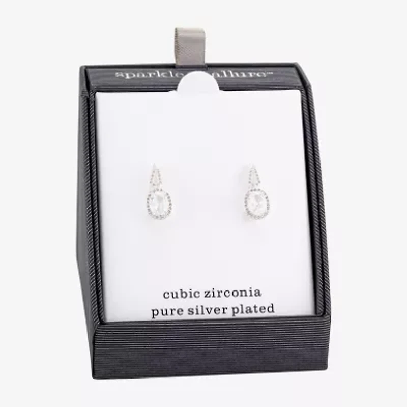 Sparkle Allure Womens Cubic Zirconia Pure Silver Over Brass Oval Drop Earrings