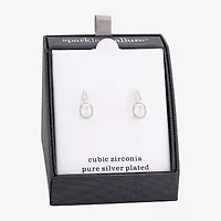 Sparkle Allure Womens Cubic Zirconia Pure Silver Over Brass Oval Drop Earrings