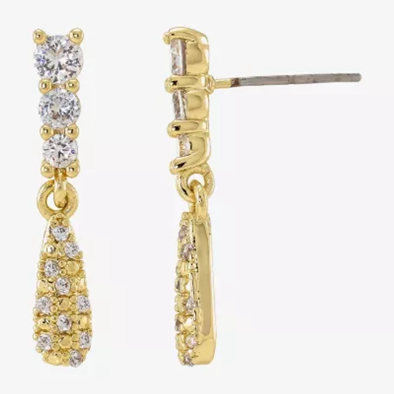 Sparkle Allure Womens Cubic Zirconia 14K Gold Over Brass Drop Earrings