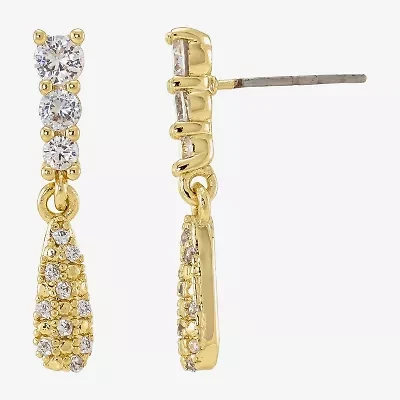 Sparkle Allure Womens Cubic Zirconia 14K Gold Over Brass Drop Earrings