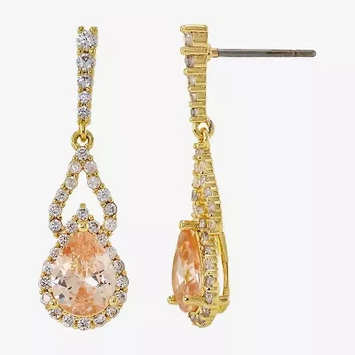 Sparkle Allure Womens Champagne Cubic Zirconia 14K Gold Over Brass Drop Earrings