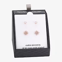 Sparkle Allure Womens Pink Cubic Zirconia 18K Rose Gold Over Brass Flower 2 Pair Earring Set