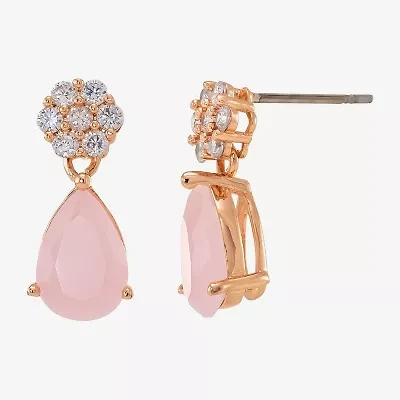 Sparkle Allure Womens Pink Cubic Zirconia 18K Rose Gold Over Brass Flower Drop Earrings