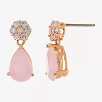 Sparkle Allure Womens Pink Cubic Zirconia 18K Rose Gold Over Brass Flower Drop Earrings