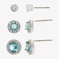 Sparkle Allure Womens Blue Cubic Zirconia Round 3 Pair Earring Set