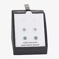 Sparkle Allure Womens Blue Cubic Zirconia Round 3 Pair Earring Set