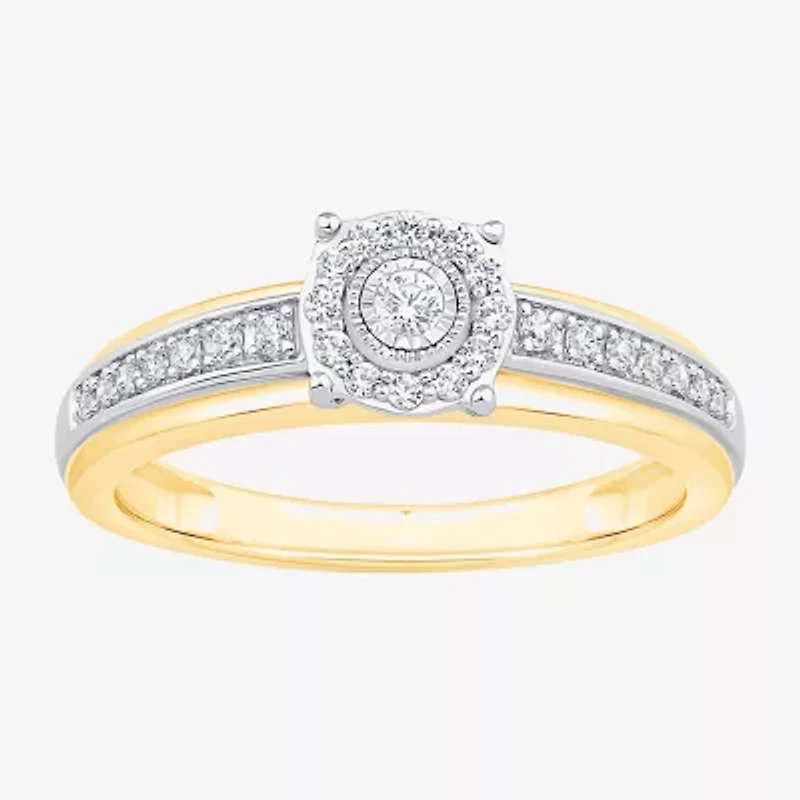 Unisex Adult 1/ CT. T.W. Natural White Diamond 10K Two Tone Gold Side Stone Halo Bridal Set
