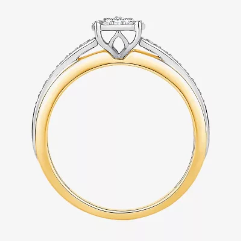 Unisex Adult 1/ CT. T.W. Natural White Diamond 10K Two Tone Gold Side Stone Halo Bridal Set