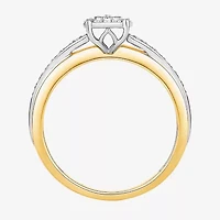 Unisex Adult 1/ CT. T.W. Natural White Diamond 10K Two Tone Gold Side Stone Halo Bridal Set