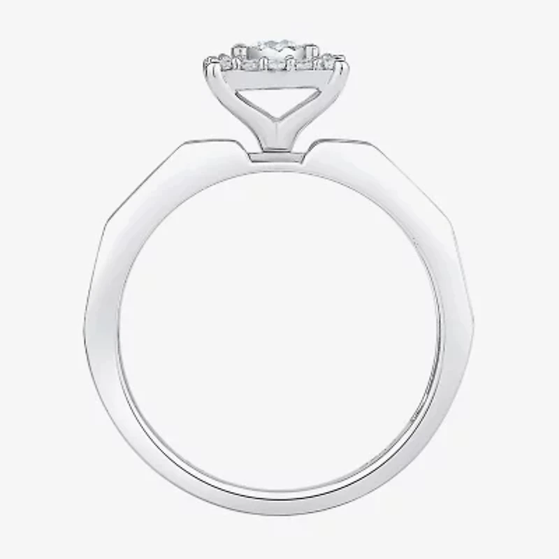 Unisex Adult 3/8 CT. T.W. Natural White Diamond 10K Gold Halo Side Stone Ring Set