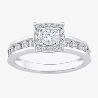 Unisex Adult 3/8 CT. T.W. Natural White Diamond 10K Gold Halo Side Stone Ring Set