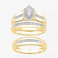 Unisex Adult 3/8 CT. T.W. Natural White Diamond 10K Gold Marquise Side Stone Halo Bridal Set