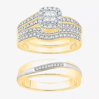 Unisex Adult 1/2 CT. T.W. Natural White Diamond 10K Two Tone Gold Side Stone Halo Bridal Set