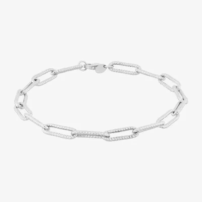Made Italy Womens 14K Gold 8 Inch Hollow Paperclip Chain Bracelet