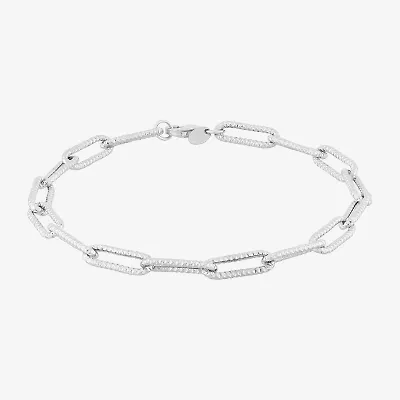 Made Italy Womens 14K Gold 8 Inch Hollow Paperclip Chain Bracelet