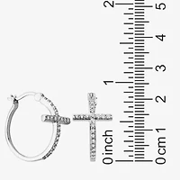 DiamonArt® Cubic Zirconia Sterling Silver Cross Hoop Earrings