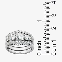 DiamonArt® Cubic Zirconia Sterling Silver 3-Stone Bridal Ring Set