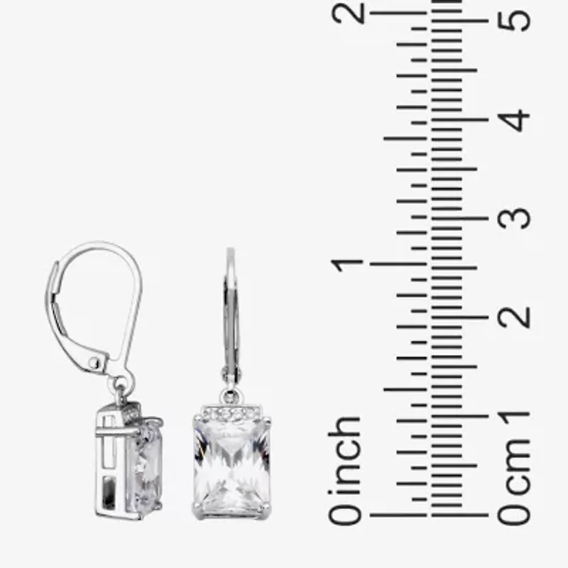 Womens Cubic Zirconia Sterling Silver Rectangular Drop Earrings