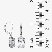 Womens Cubic Zirconia Sterling Silver Rectangular Drop Earrings