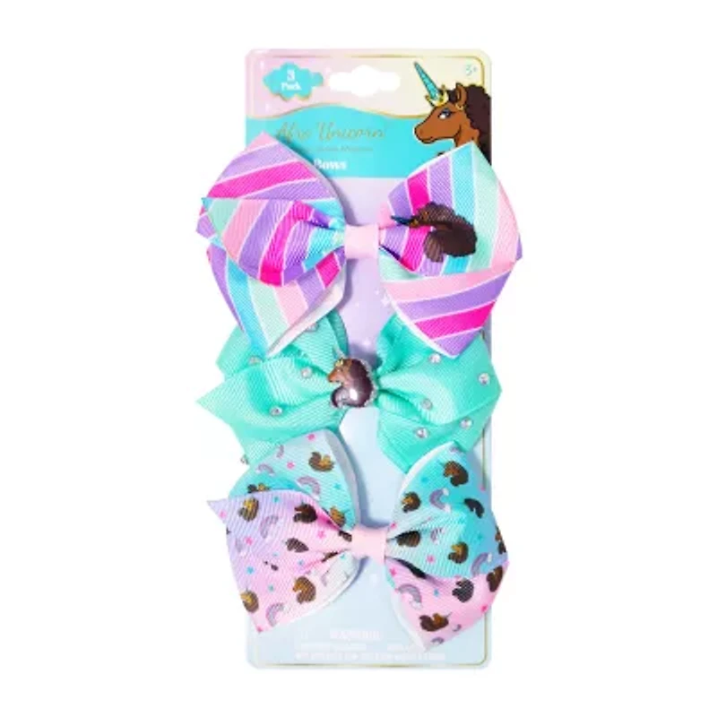 Afro Unicorn 3-pc. Clip-On Hair Bow Set