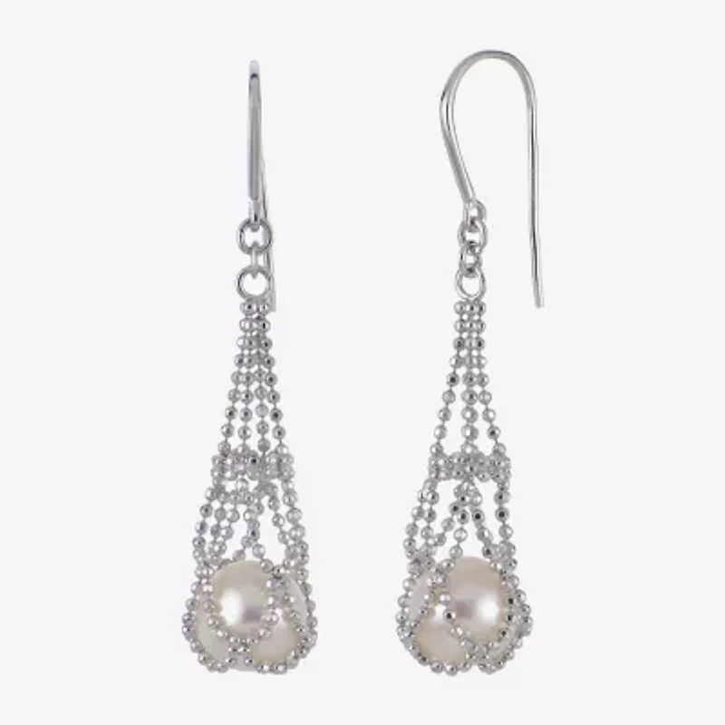 Cultured Freshwater Pearl Chain Drop Earrings 