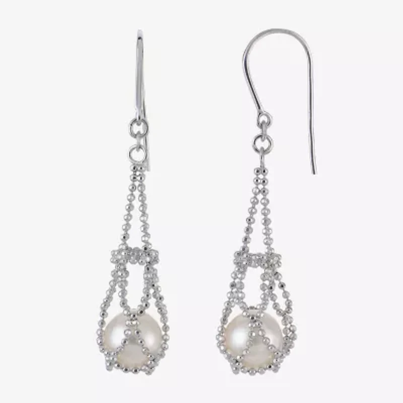 Cultured Freshwater Pearl Chain Drop Earrings 