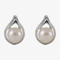 8-8.5Mm Cultured Freshwater Button Pearl Sterling Silver Earrings