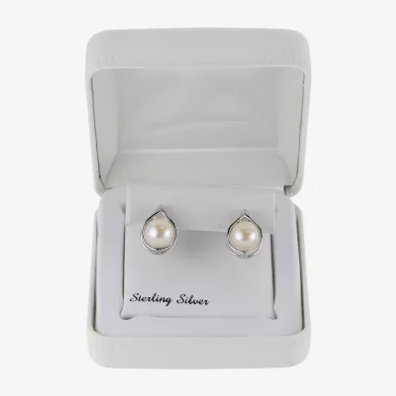 8-8.5Mm Cultured Freshwater Button Pearl Sterling Silver Earrings