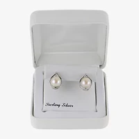 8-8.5Mm Cultured Freshwater Button Pearl Sterling Silver Earrings