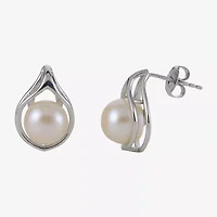8-8.5Mm Cultured Freshwater Button Pearl Sterling Silver Earrings