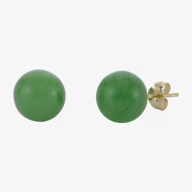 Genuine Jade 14K Yellow Gold Stud Earrings