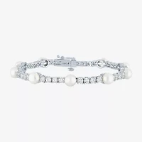 Womens Cultured Freshwater Pearl & Cubic Zirconia Sterling Silver Over Brass Bracelet