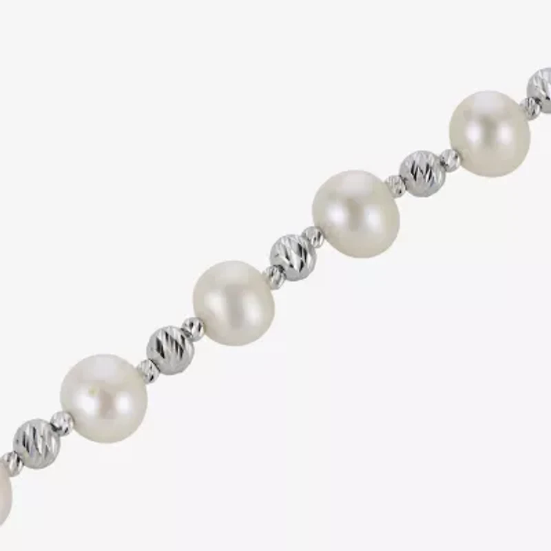 Cultured Freshwater Pearl & Brilliance Bead Sterling Silver Bracelet