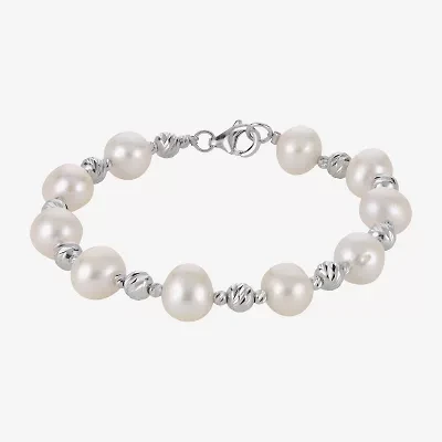 Cultured Freshwater Pearl & Brilliance Bead Sterling Silver Bracelet
