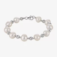 Cultured Freshwater Pearl & Brilliance Bead Sterling Silver Bracelet