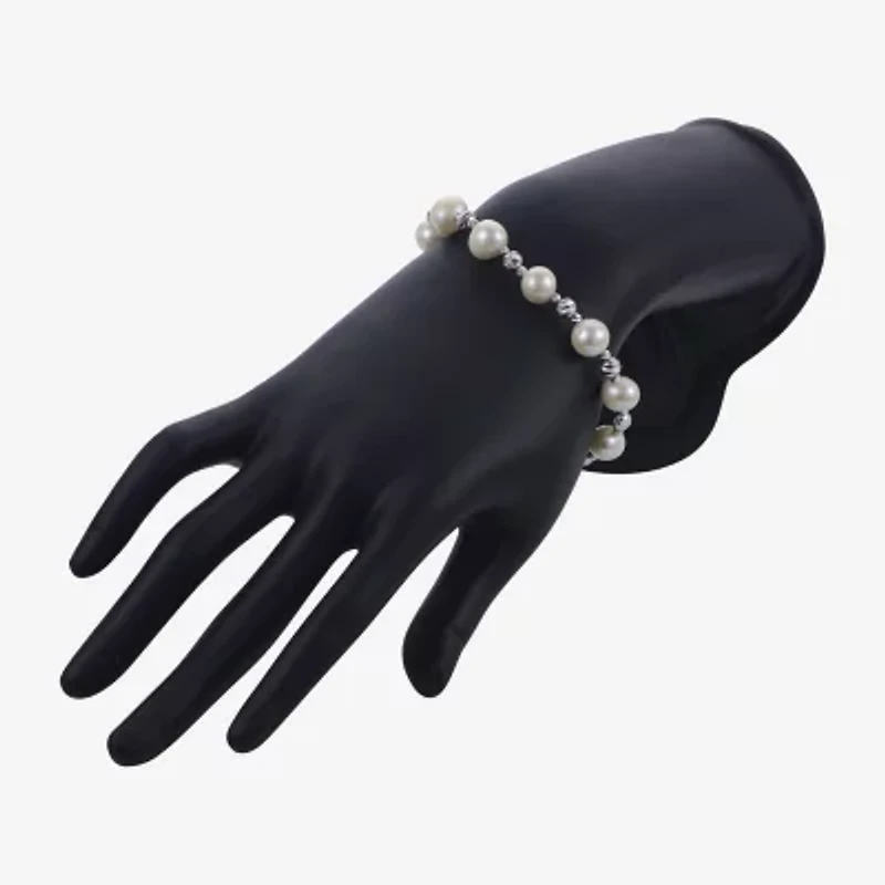 Cultured Freshwater Pearl & Brilliance Bead Sterling Silver Bracelet