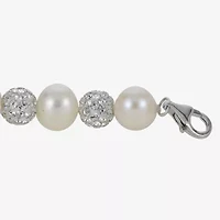 Womens White Cultured Freshwater Pearl Sterling Silver Beaded Bracelet