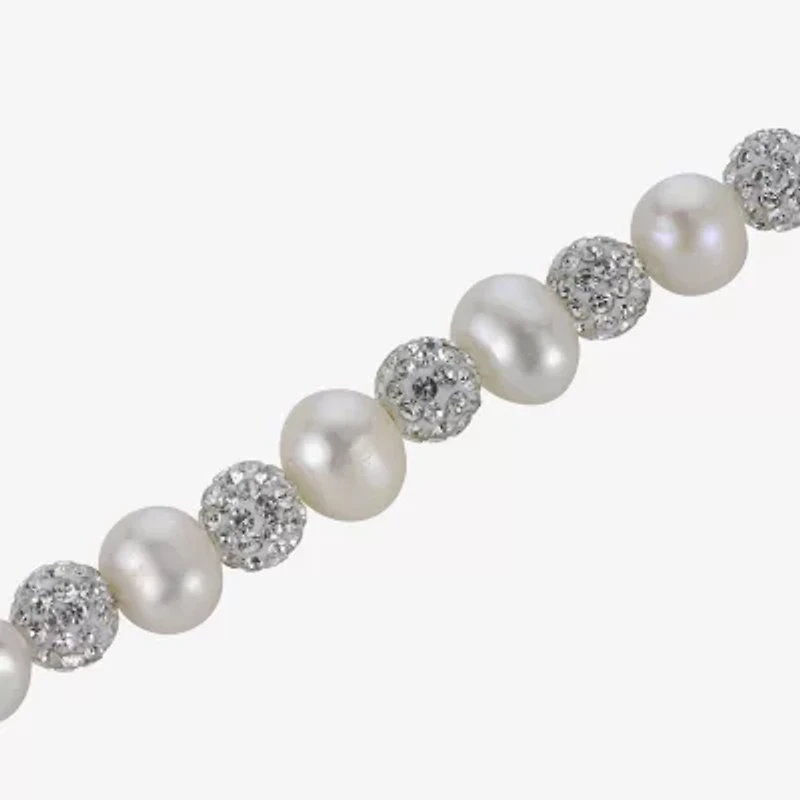 Womens White Cultured Freshwater Pearl Sterling Silver Beaded Bracelet