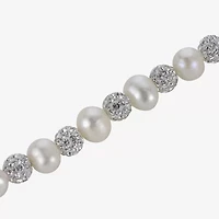Womens White Cultured Freshwater Pearl Sterling Silver Beaded Bracelet