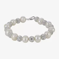 Womens White Cultured Freshwater Pearl Sterling Silver Beaded Bracelet