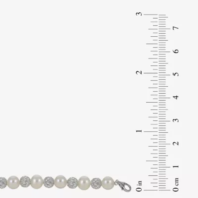 Womens White Cultured Freshwater Pearl Sterling Silver Beaded Bracelet